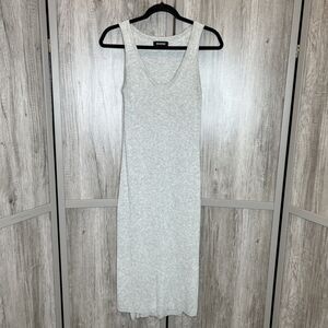 Naadam Ribbed Tank Dress Midi Silk Cashmere Gray Color Size L